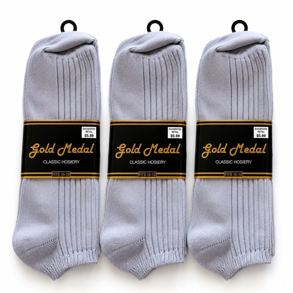 VTG Made In USA Gray Ribbed Crew Socks 3 Pair Cotton Blend Size 10-13‎ NOS
